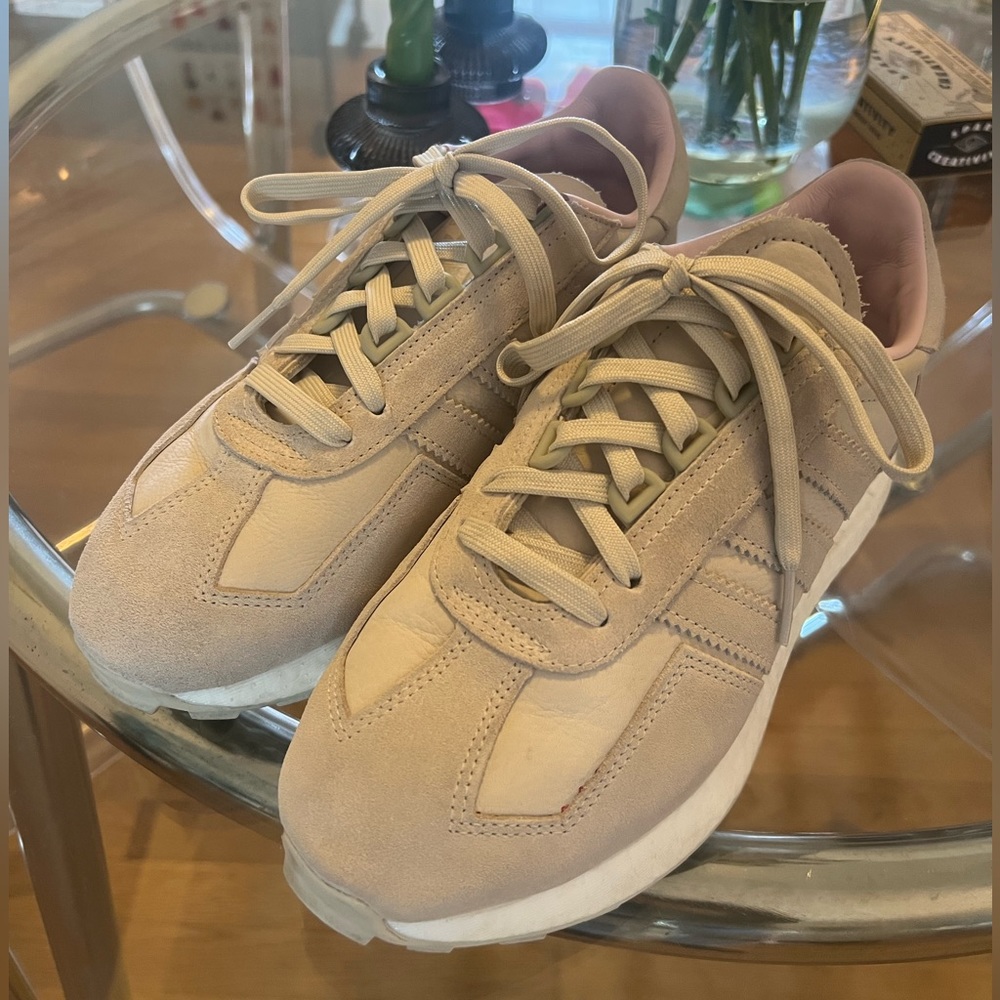 Adidas pink suede sneakers